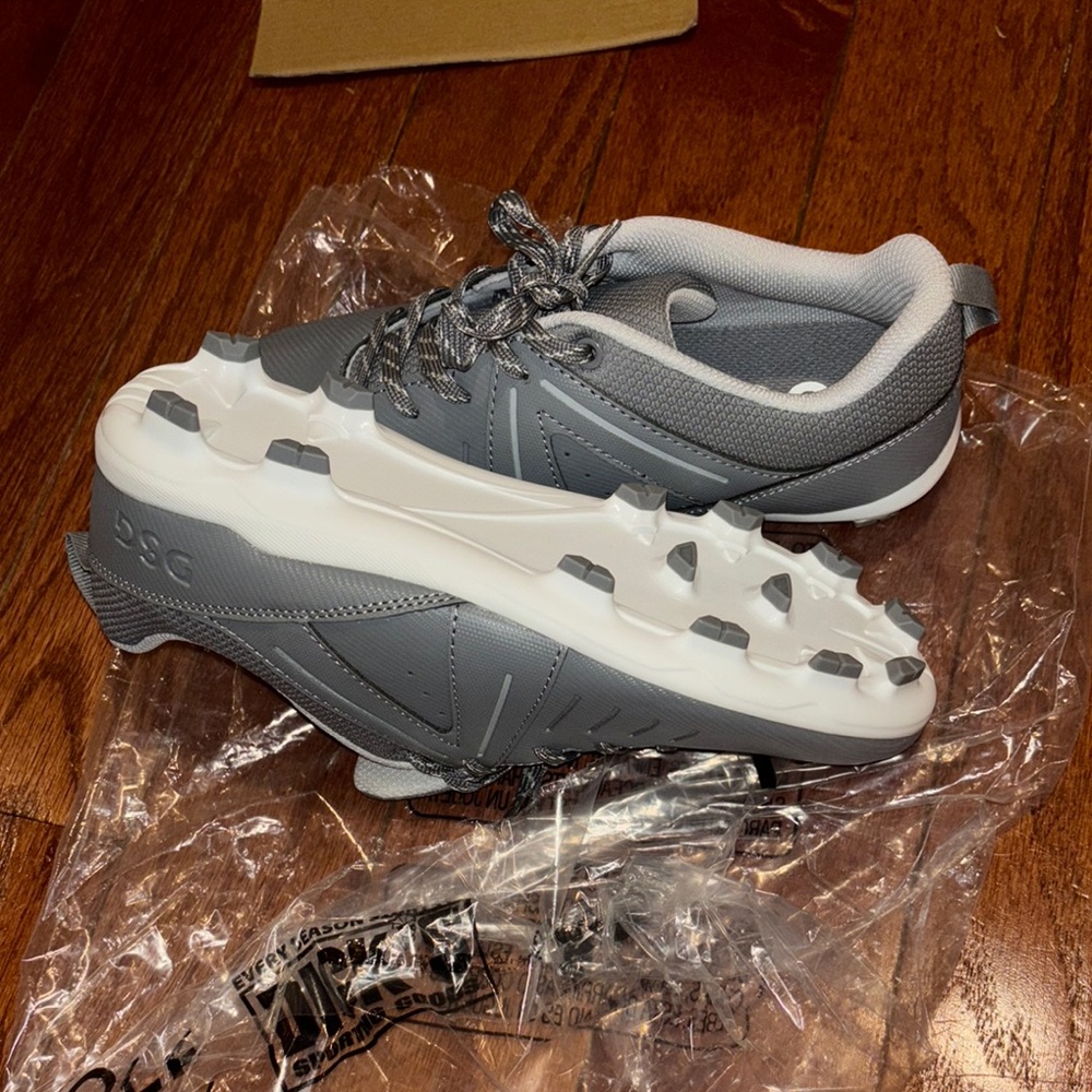 Gray and White athletic cleats